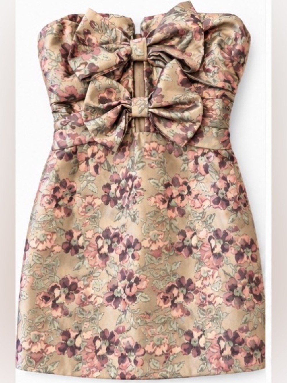 NWT STORIA Floral Jacquard Bow Strapless Mini Dress Size S